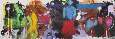 Hallucinations in Zasupoyivka, 2011, acrylic, enamel, oil stick, spray paint on canvas, 160x450cm (63x177in)