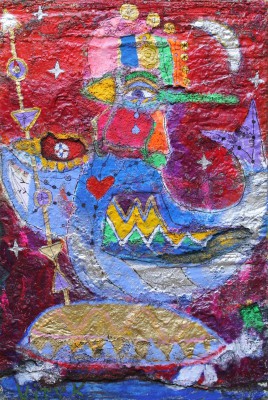 Number 22 - Messenger, 2018, acrylic, enamel, foam, spray paint, pen, oil bar on canvas 150X100cm (59x39in)