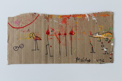 V96, 2014, acrylic, enamel and permanent marker on carton, 20X41cm (8x16in)