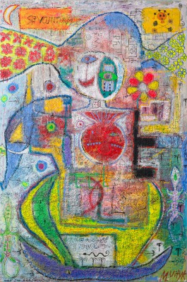 Number 8 - War Elephant, 2015, acrylic, enamel, spray paint, oil bar, foam and pen on canvas 300X200cm (118x78in)